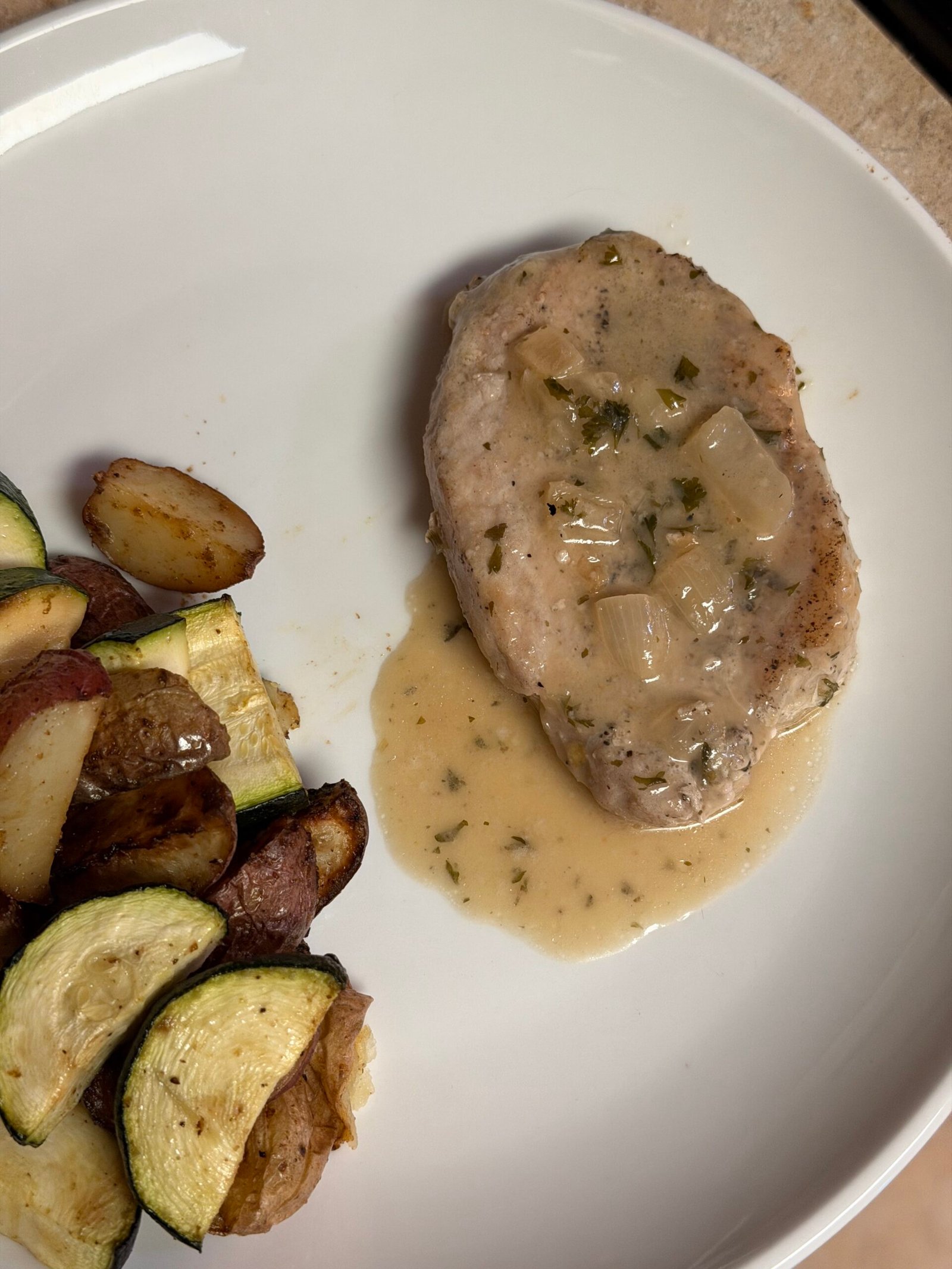 Easy Boursin Pork Chops — finished dish