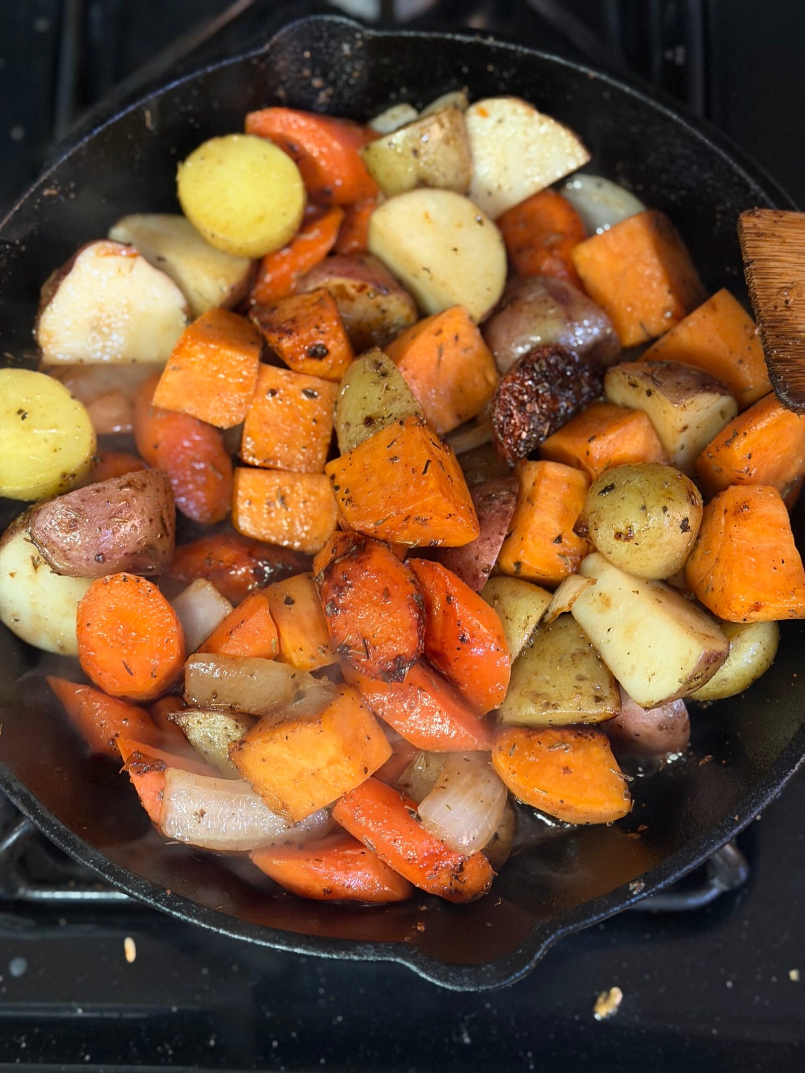Making Herb Roasted Cast Iron Veggies