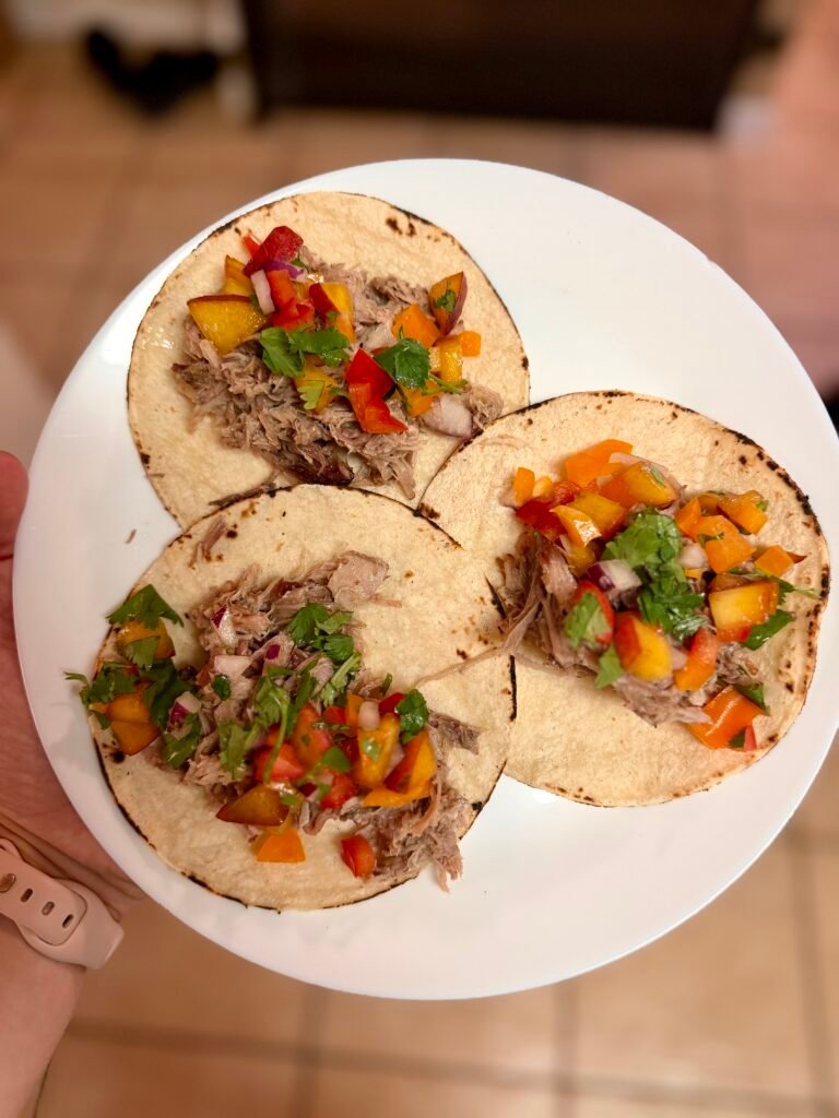 Pork Carnitas with peach salsa — finished dish
