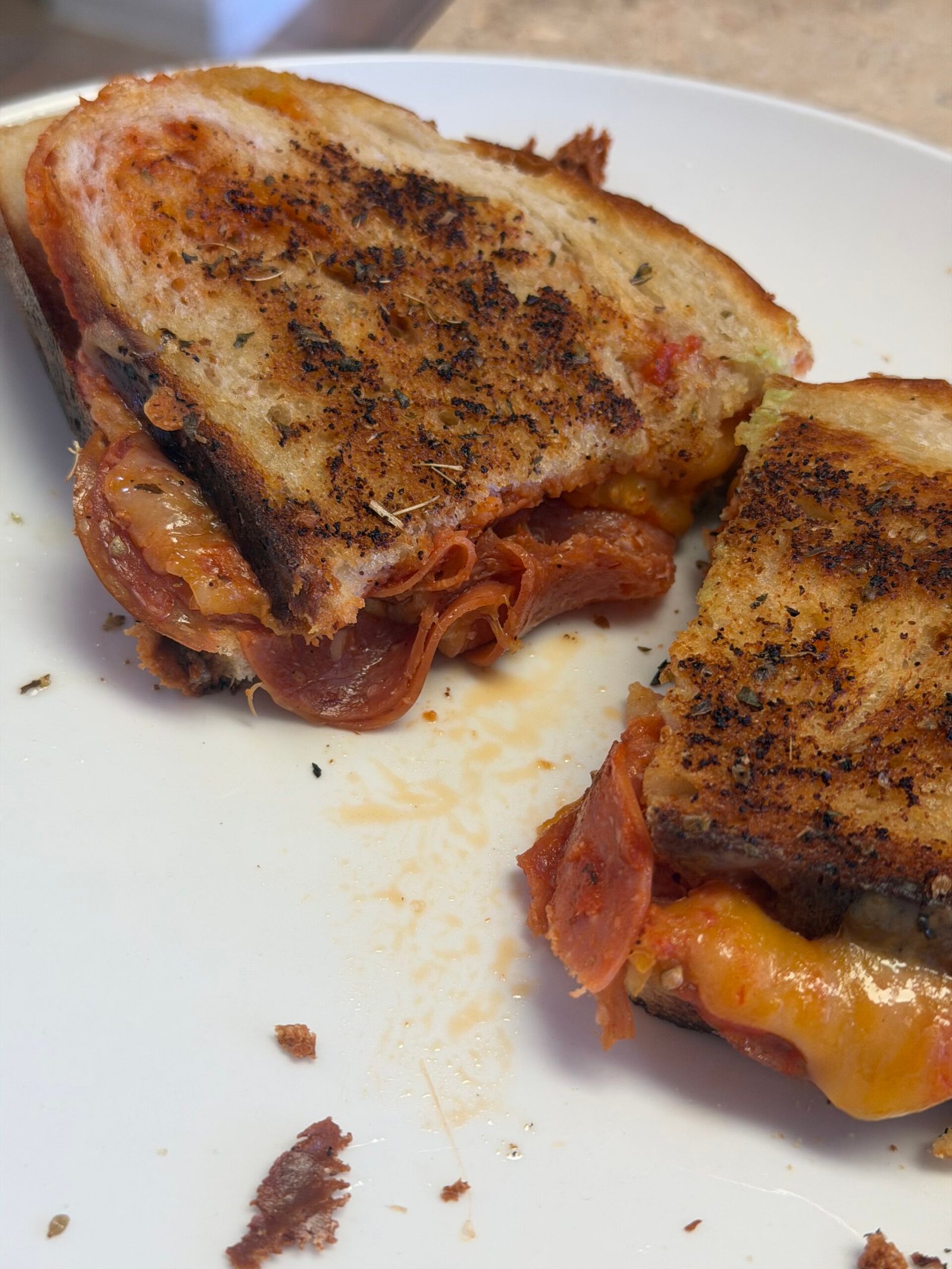 Easy Pepperoni Pizza Grilled Cheese